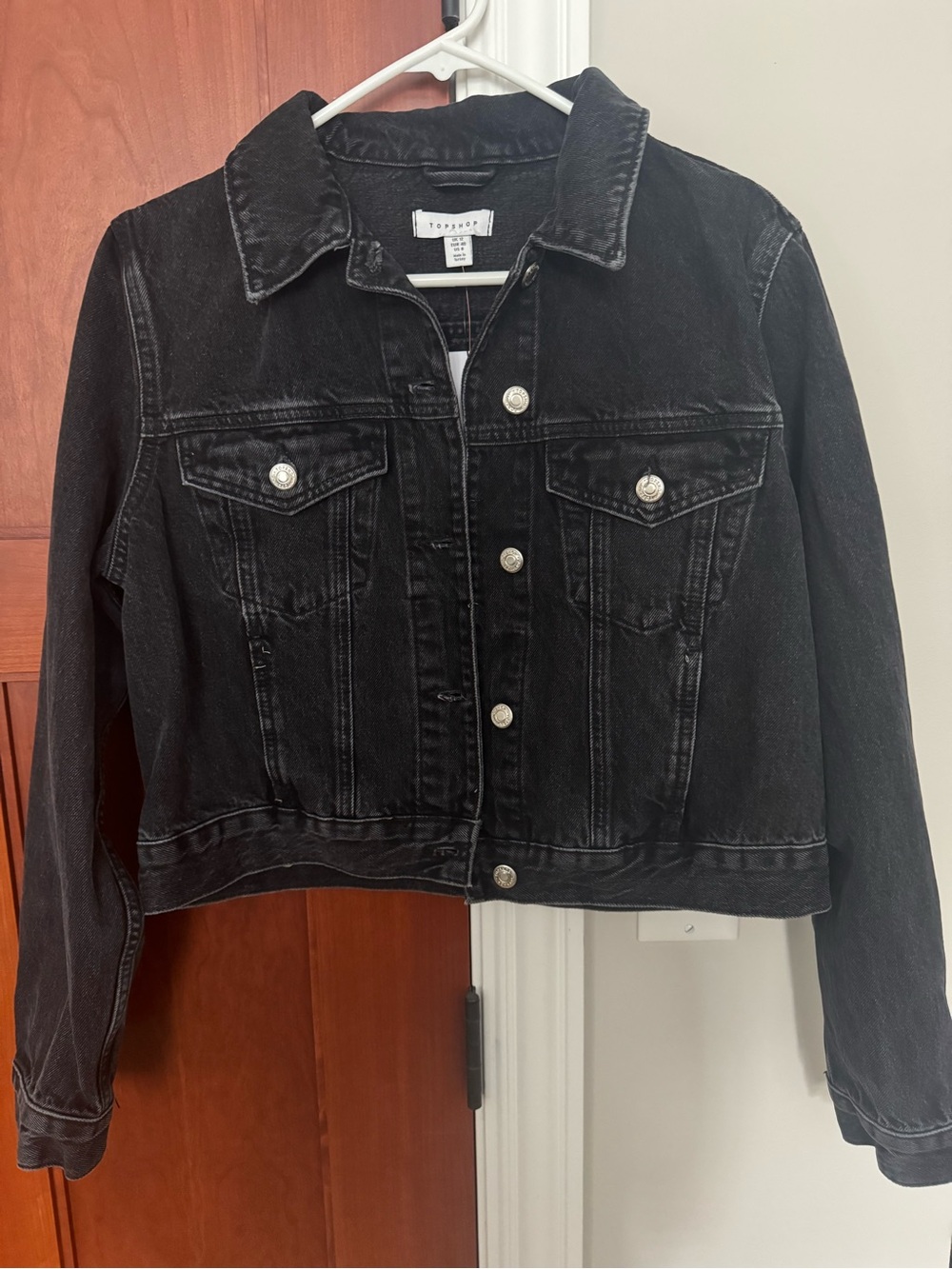NWT Topshop Black Cropped Denim Jacket | Size 8